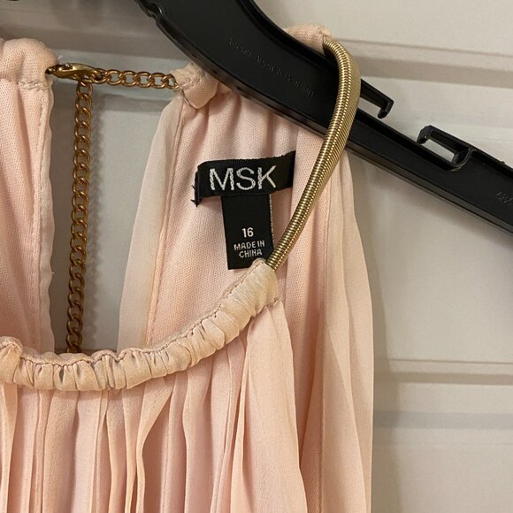 MSK Blush Pink Halter Neck Chiffon Pleated Dress Size 16 - Picture 3 of 3